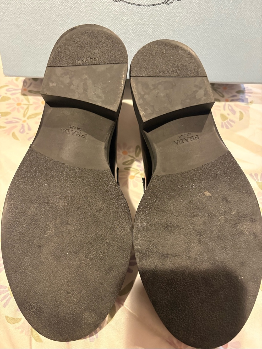 Women's Prada Black Patent Leather Penny Loafers with Logo Plaque - Picture 5 of 8